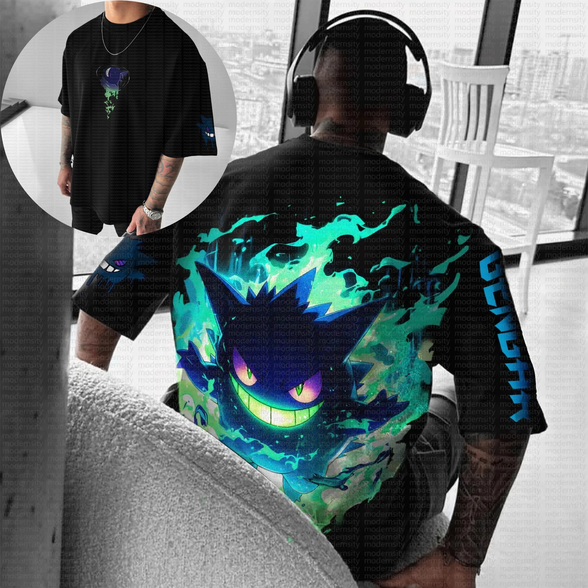 

2026 Pokemon Cotton T Shirt Black Short Sleeve Front Back Print With Green Blue Creature Design Men Women Casual Fashion