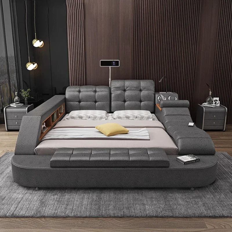 

Queen Luxury Bed Electronic Japanese Tatami Upholstery Bed Nightstands King Size Muebles Para El Hogar Bedroom Furniture