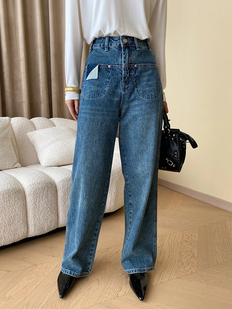 [LANMREM] High Waist Straight Jeans For Women Wide Leg Pants Office Lady Loose Female Clothing Fashion 2024 Autumn New 26D9991