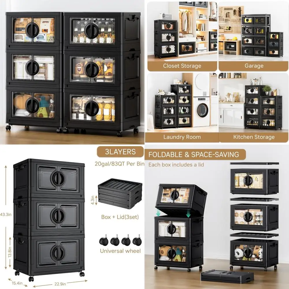 

Lockable Stackable Storage Bins with Lids, Collapsible Closet Organizer, Plastic Cabinet Drawer, Wheeled Storage Solution for Ho