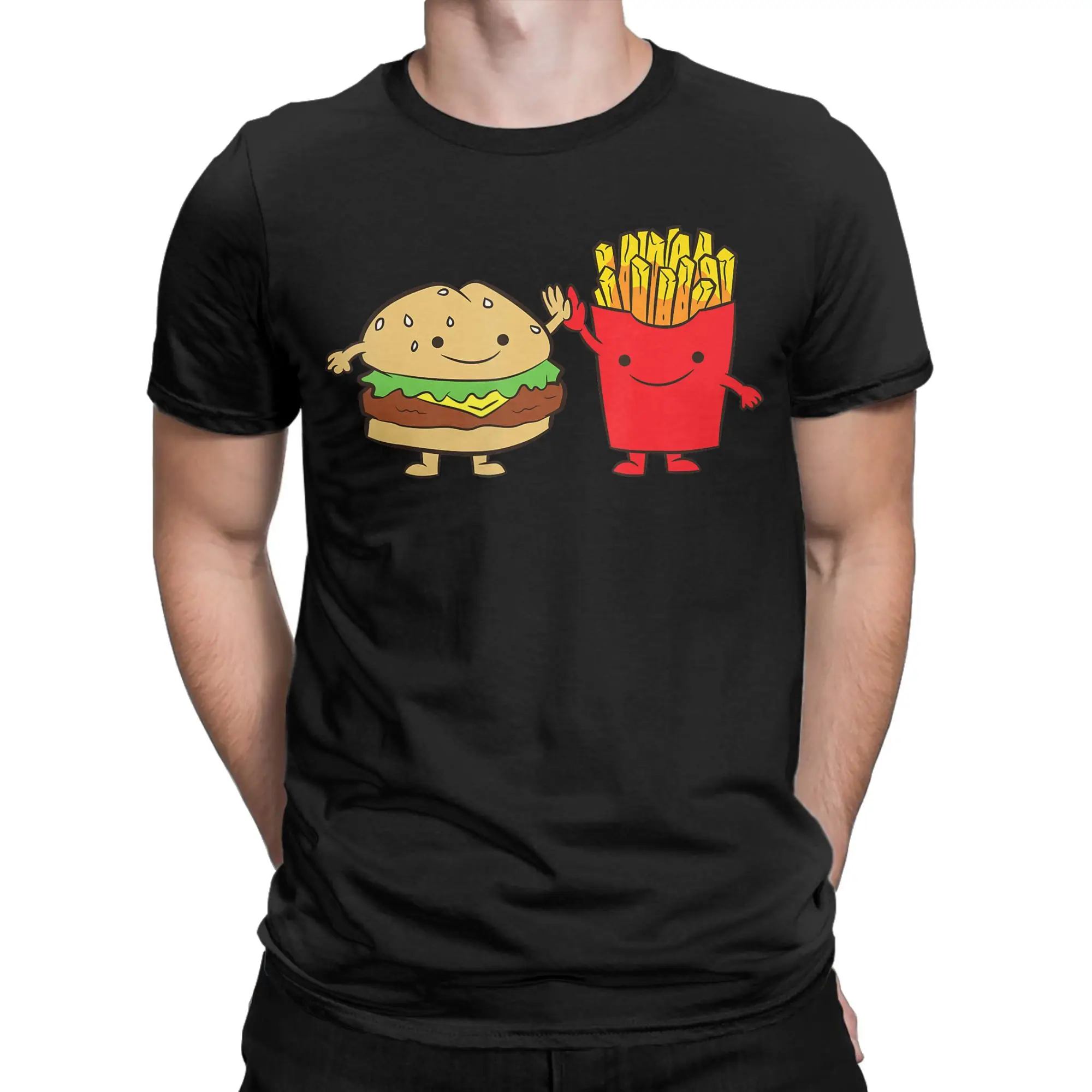 Men Hamburger French Fries Combo Snacks Fast 		 T Shirts Friends Pure Cotton Tops Unique Short Sleeve Tee Shirt Big Size T-Shirt