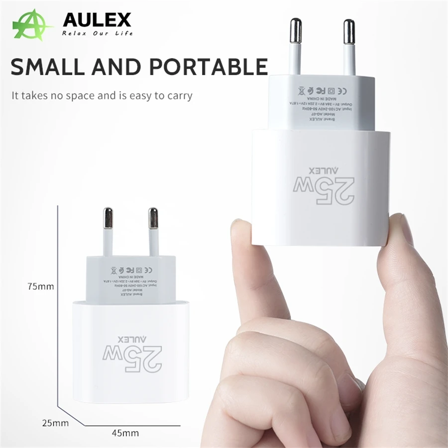 محول شاحن سريع USB C بقدرة 25 وات متوافق مع آيفون 15 14 13 12 11 برو ماكس، آي باد، سامسونج PD محول شحن سريع من النوع C