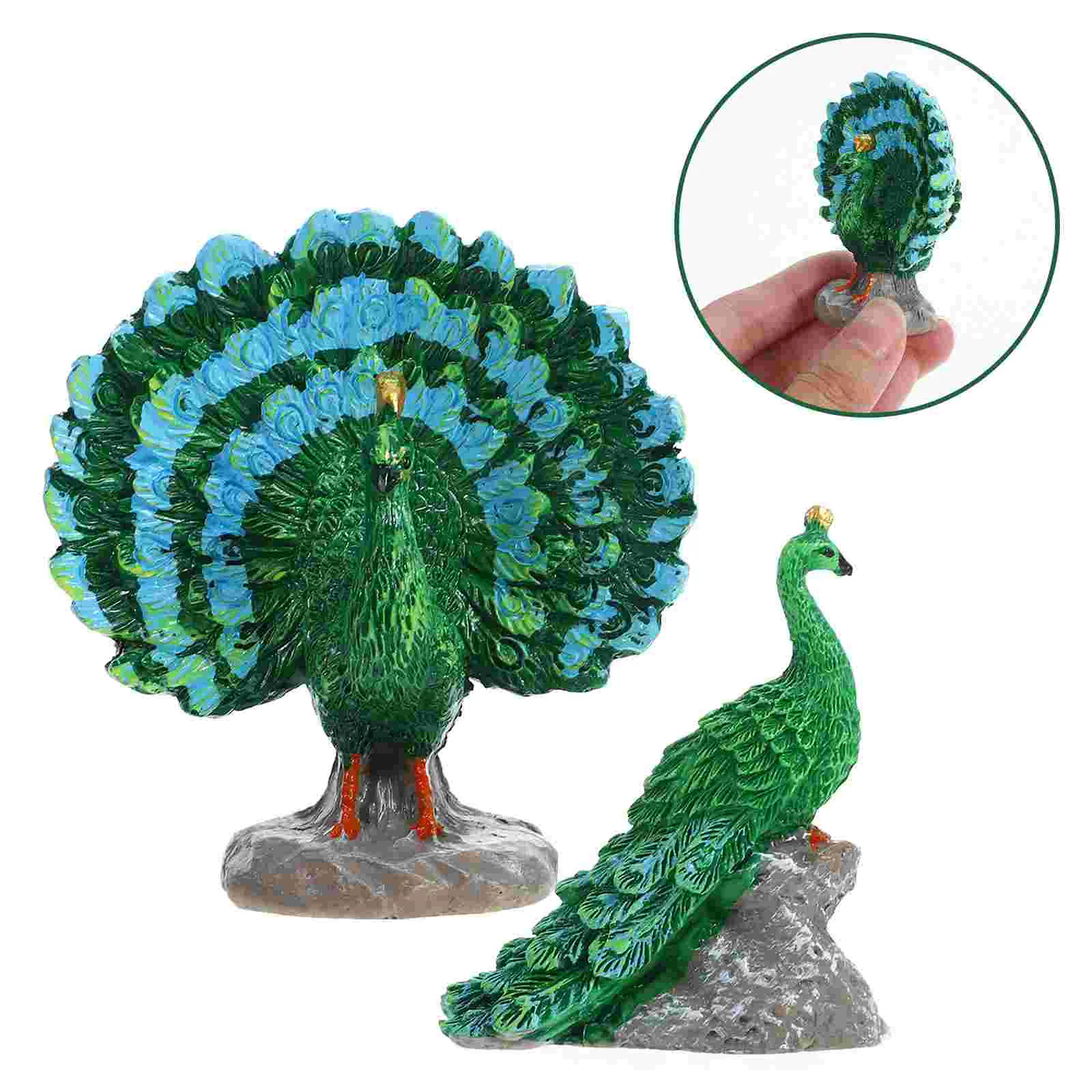 Jardim animal decoração figura de fadas micro paisagem animais mini estatuetas pavão verde