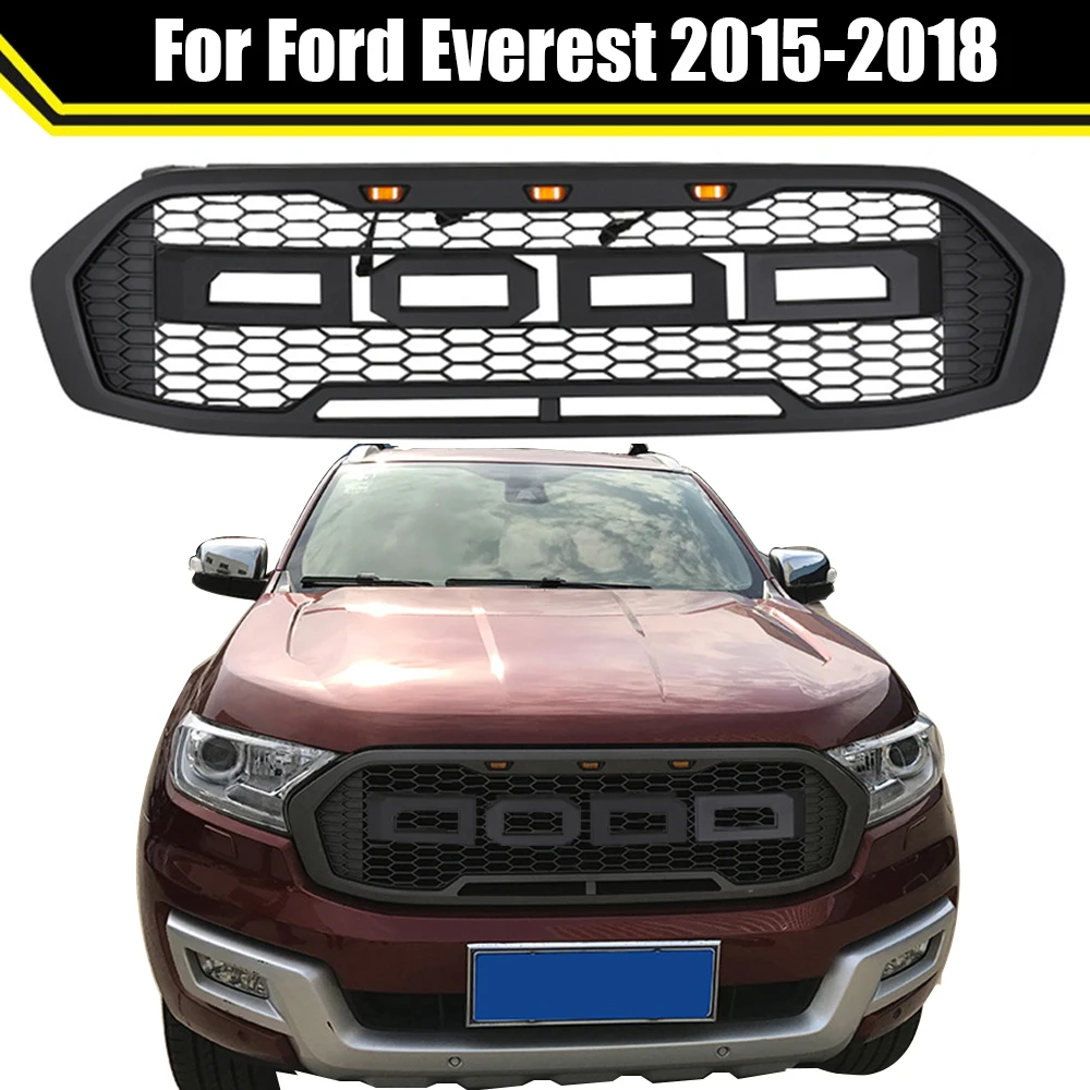 

Amber LED Modified Front Racing Grills ABS Grill Mesh Grille Mask Cover For Ford Everest 2015 2016 2017 2018 Car Bumper Trims