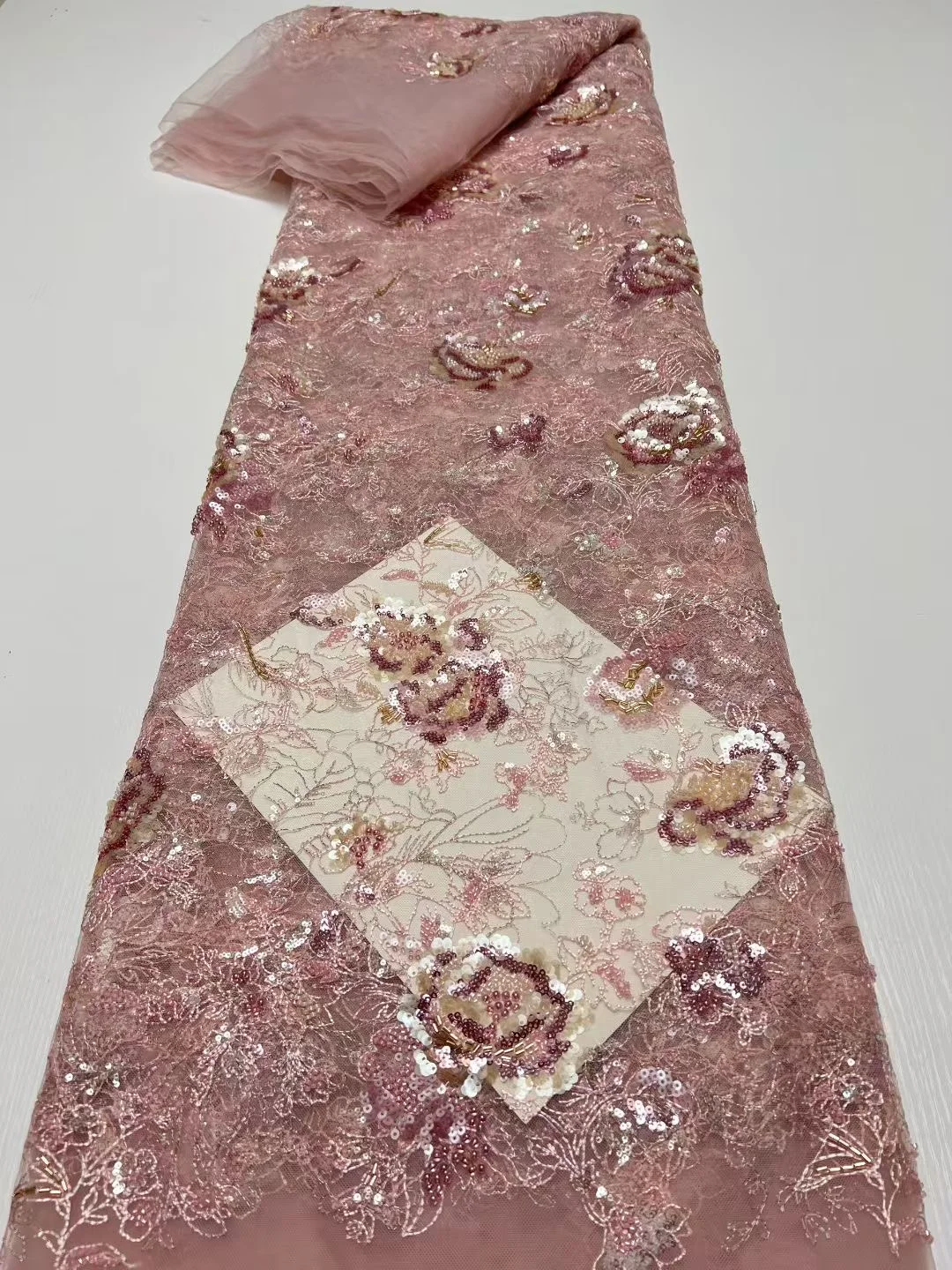 

New African Fabrics 2025 Dubai Fabric Beaded Fabric Pink Fabric Luxury Beaded Lace Fabric Wedding 5 Yards French Lace Fa