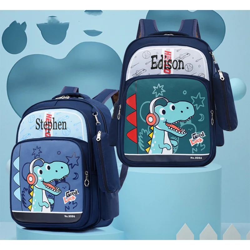 Mochila de tela Oxford con nombre personalizado, bolso de dinosaurio de dibujos animados, mochila de unicornio, regalo de cumpleaños personalizado