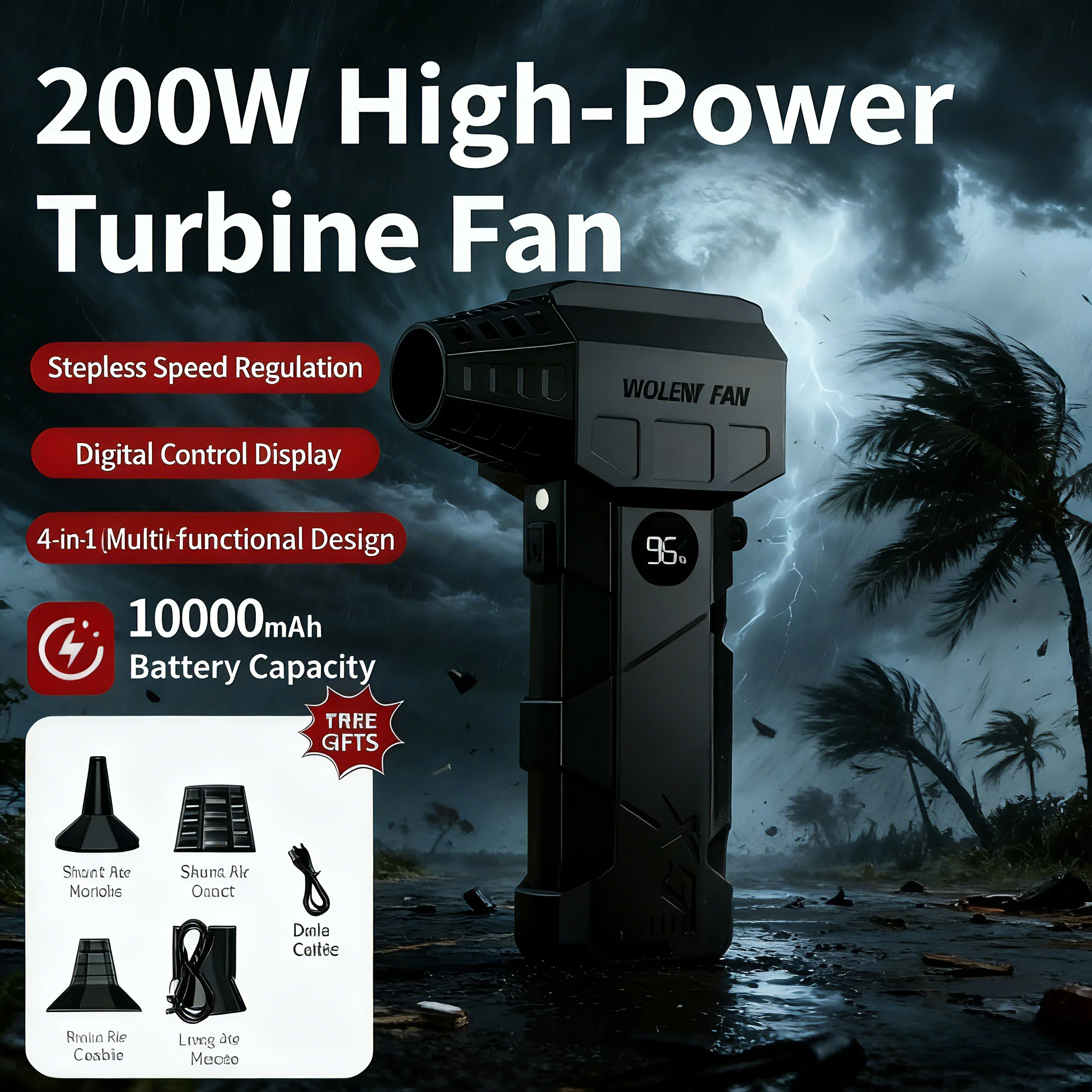 57m/s Typhoon-Grade X5 Fan – 240W Brushless Motor | 8000mAh Rechargeable Camping Tool