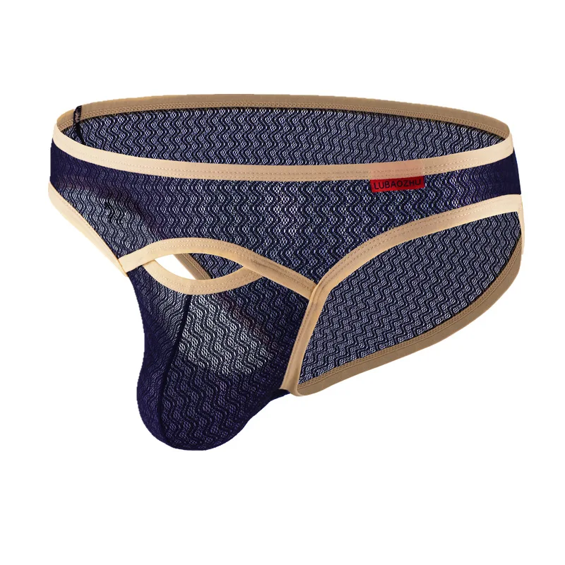 Men's Sexy Brief Summer Lace Thin Breathable Elastic Quick Drying Underwear Gays Erotic Low-rise U Convex Pouch Front Hole Tanga