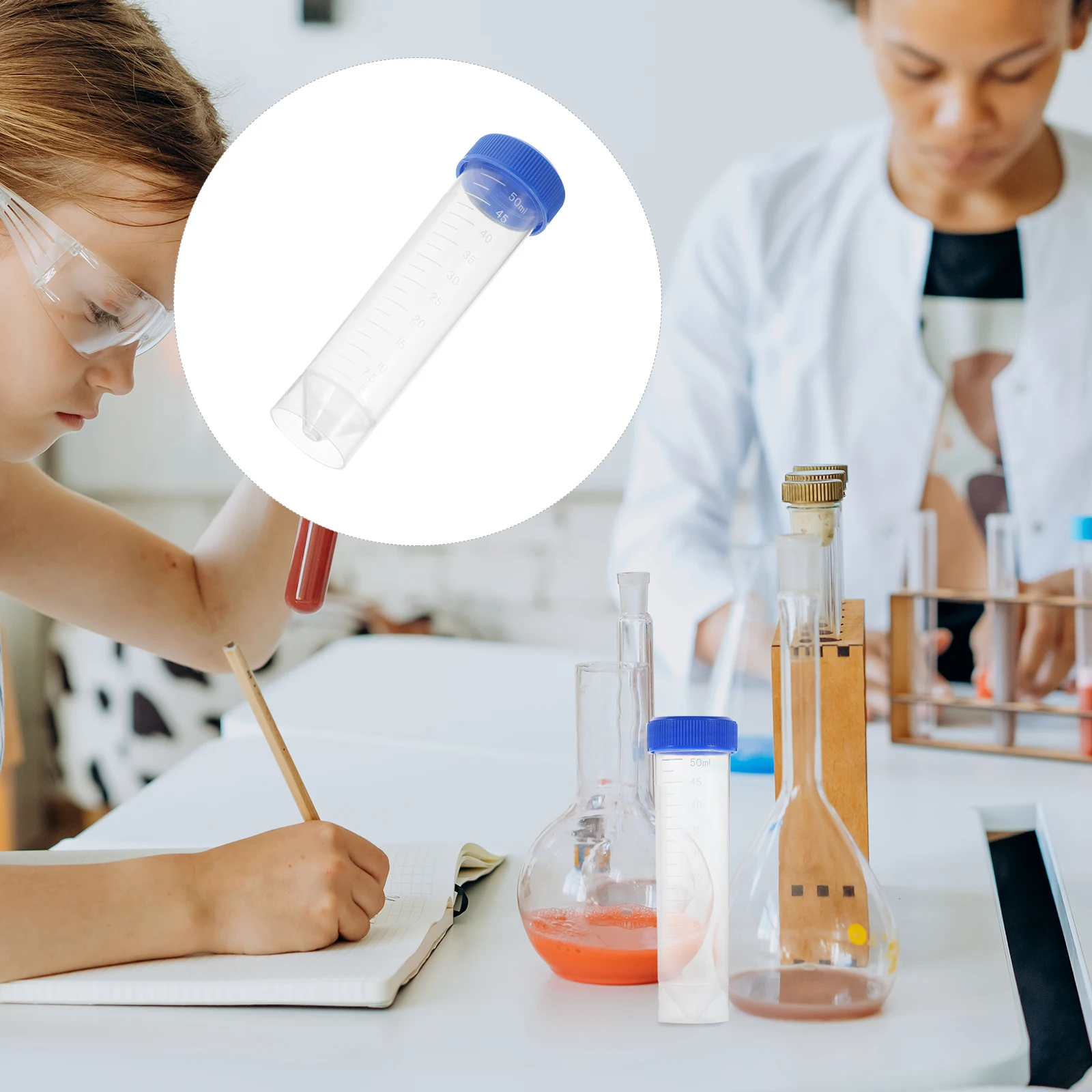 

50 Pcs 50ml Screw Cap Tube Laboratory Tubes Vial Flat Bottom Test Caps Sample with Lids