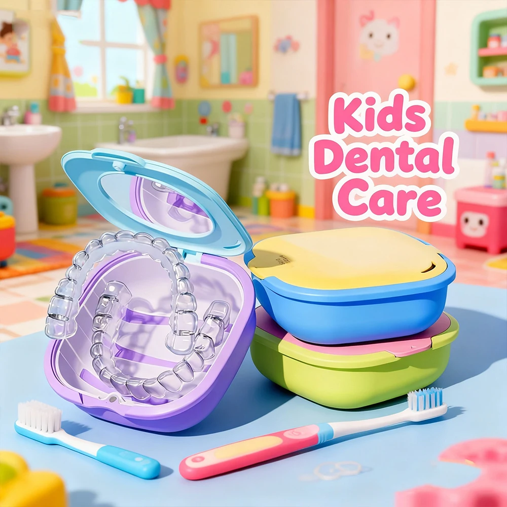 Tragbare kieferorthopädische Box mit Lüftungslöchern, niedlicher Aufbewahrungsbecher, modern, kompatibel mit Invisalign Travel Essentials Mundstücketui