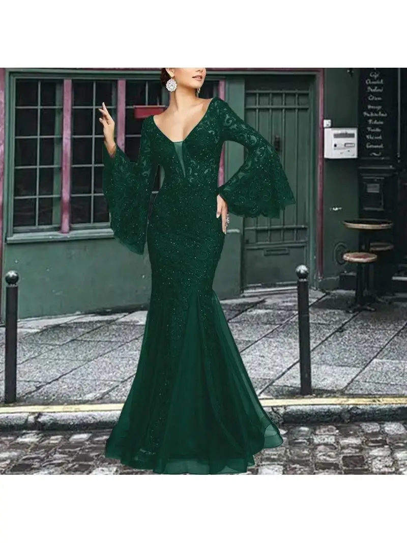 2023 Neues Damen-Ballkleid mit Spitzenstickerei, schmale Passform, Bla Fi Tail Evening Dr. Long Sve Midi Dr. KTV-Ballkleid aus Polyesterfaser