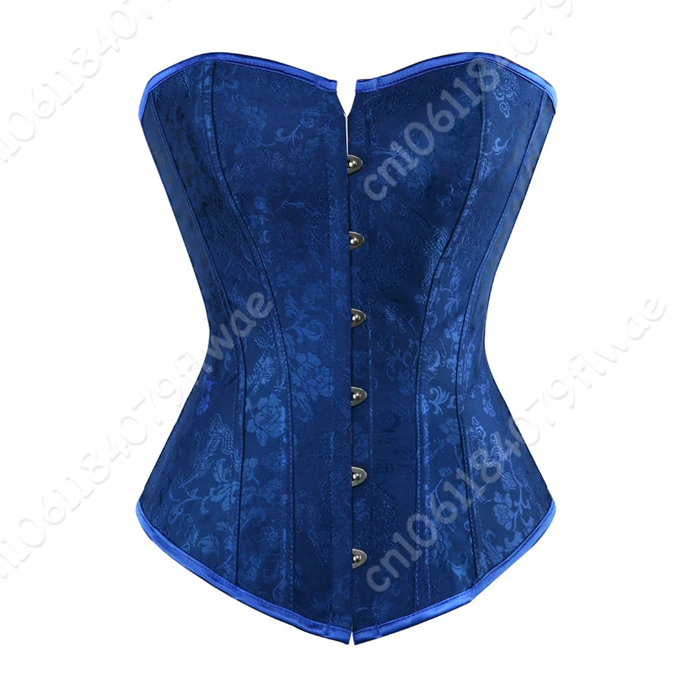 Corsetto top per donna Bustier Overbust corsetto floreale Vintage Lingerie corsetto in raso blu