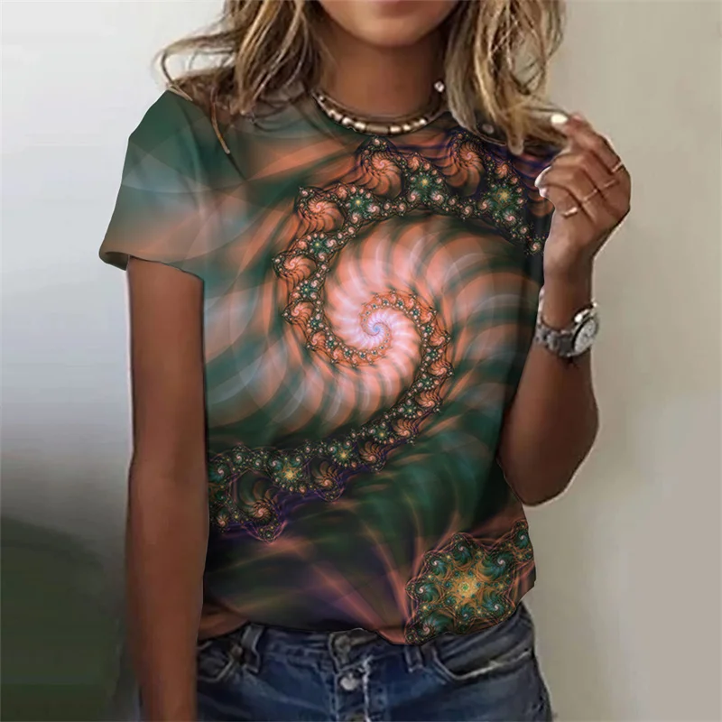 2024 New Women's Short Sleeve Top Pullover Fashion Y2K Casual whirlpool Street 3D Flower Printed Crewneck T-Shirt XS-6XL Tees