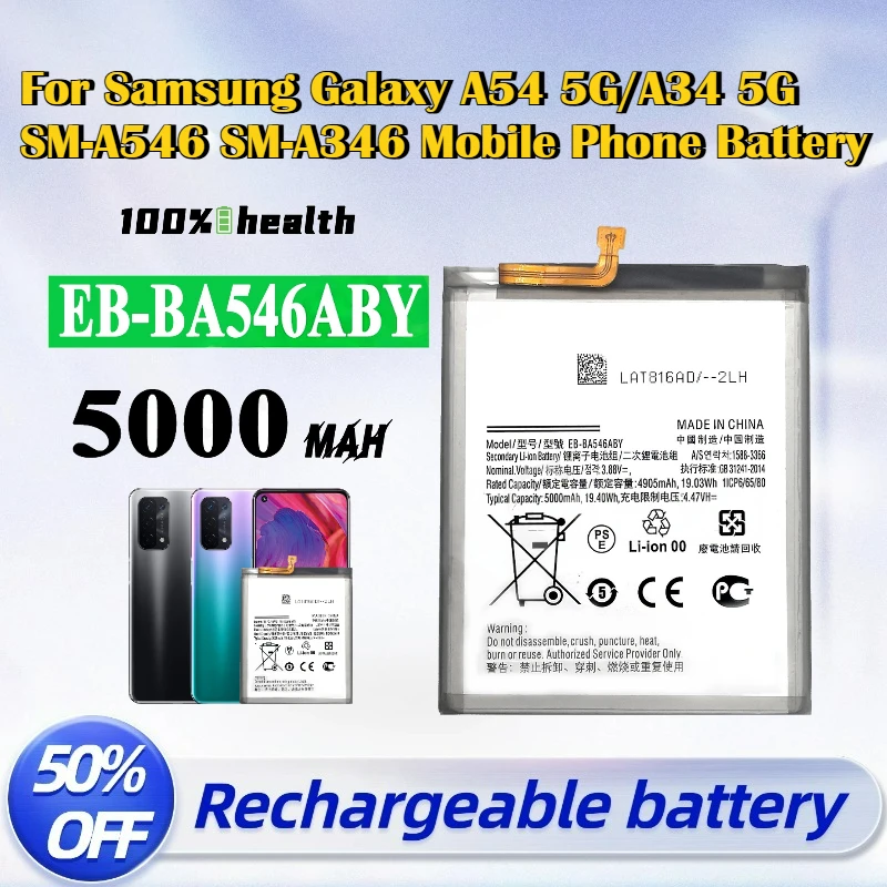 Hot Sale EB-BA546ABY 5000mAh 3.85V Replacement Battery for Samsung Galaxy A54 5G/A34 5G SM-A546 SM-A346 Mobile Phone Battery