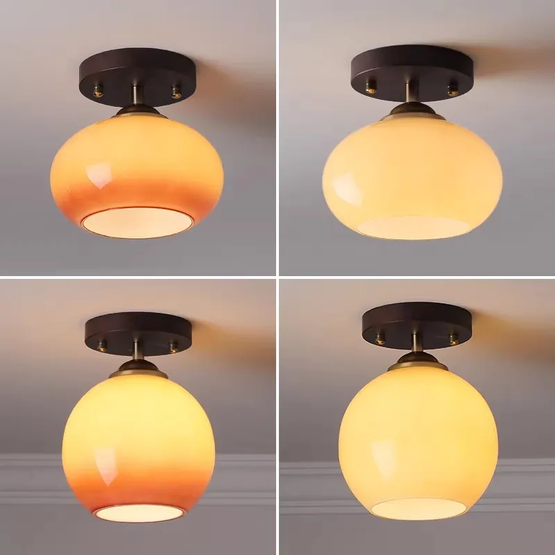 Retro Ceiling Light Creamy Persimmon Solid Wood Ceiling Light Suitable for Balconies Hallways Bay Windows Cloakroom Lighting