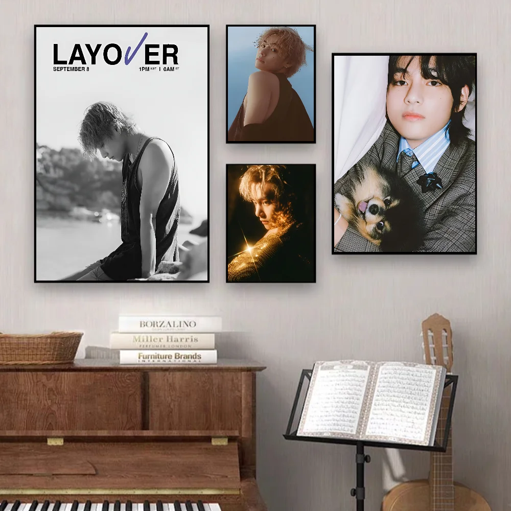 Kpop Kim Tae Hyung V Layover Movie poster appiccicosi Vintage Room Home Bar Cafe Decor Room Wall Decor