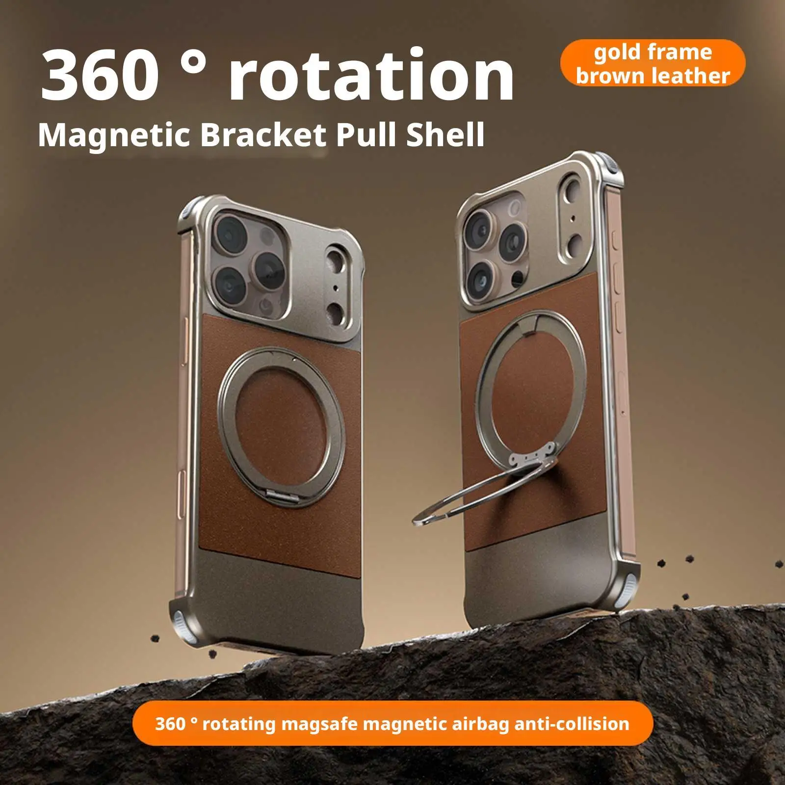 

Premium 360°rotating bracket heat dissipation Metal+leather back cover For iPhone 17 16 15 14 13 Pro Max shockproof Phone Case