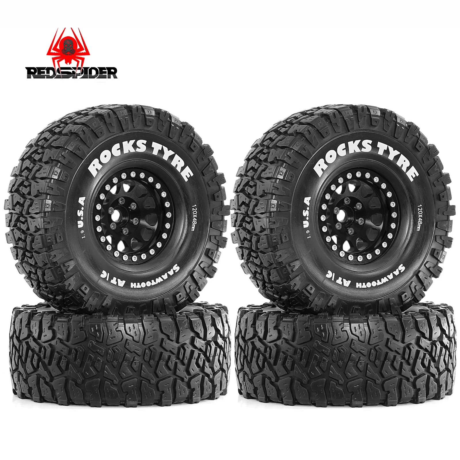 

RED SPIDER Metal Wheel Hub And Tire Set 1.9" All Terrain Tires for 1/10 RC Crawler (120*48mm) (R238)