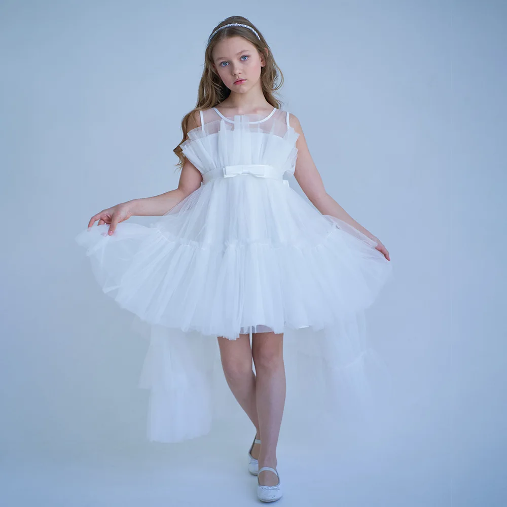 Girls' Dress New Flower Girl Princess Dress Removable Trailing Evening Children's Day Performance Dress