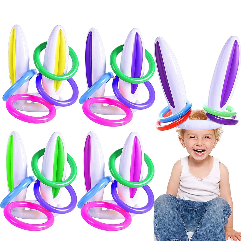 Easter Inflatable Bunny Ring Toss Game Easter Rabbit Ears Ring Toss Party Game Inflatable Toy Gift for Kid Birthday Party Favors