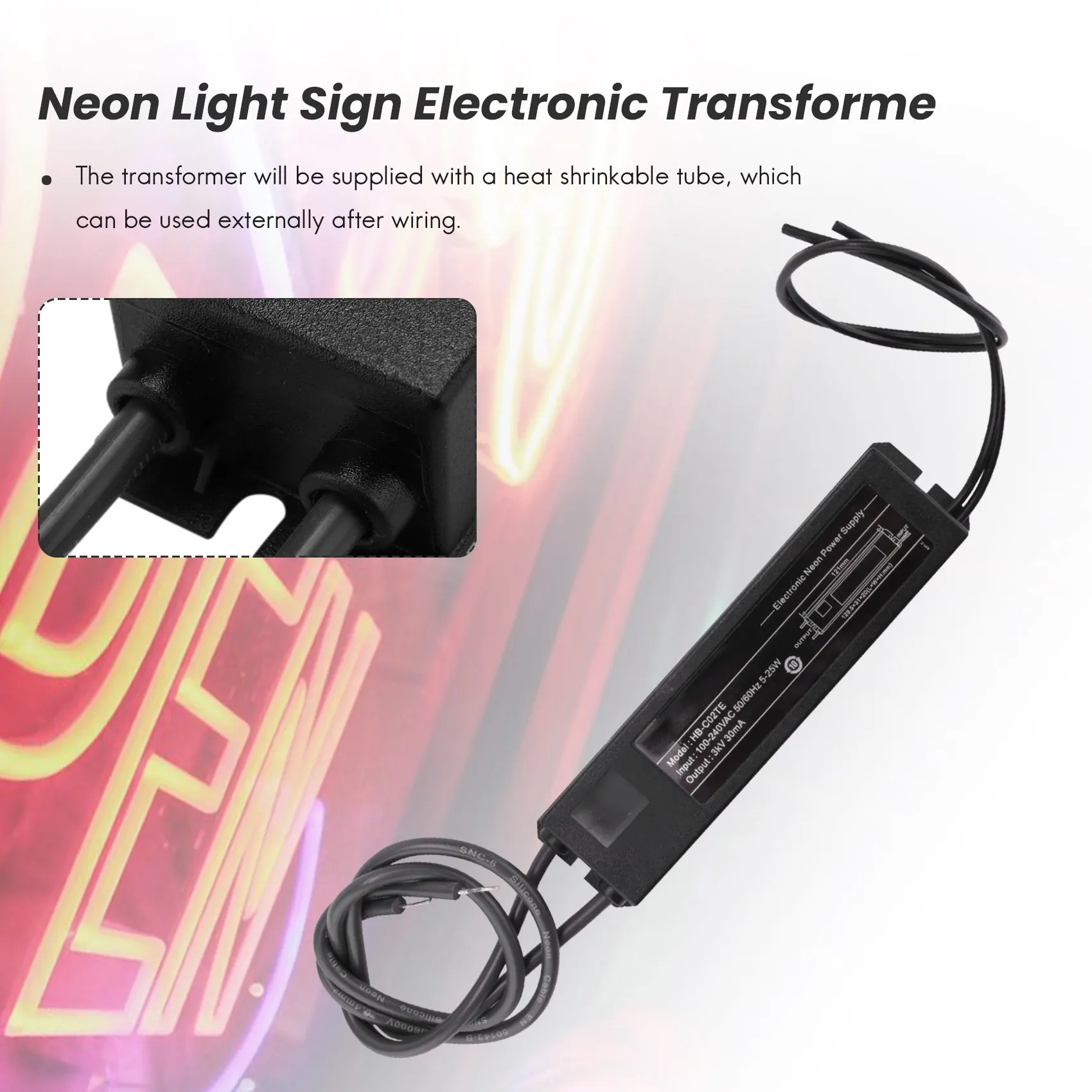 B64CNeon Tanda Lampu Transformator Elektronik Catu Daya Hb-C02Te 3Kv 30Ma 5-25W Cocok untuk Berbagai Ukuran Tanda Lampu Neon Kaca