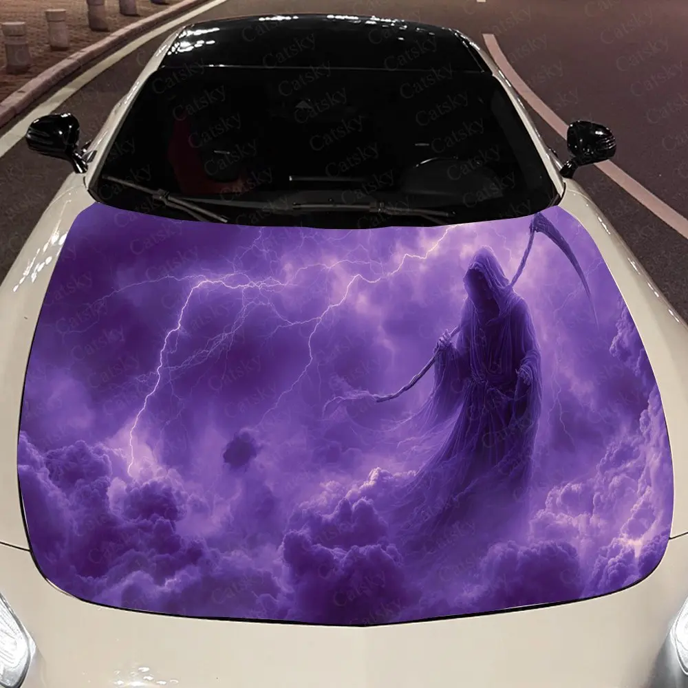 

Purple Lightning Grim Reaper Auto Cover Sticker, Waterproof and Self-adhesive Auto Hood Decal, Auto Vinyl Wraps, Cool Car Exteri