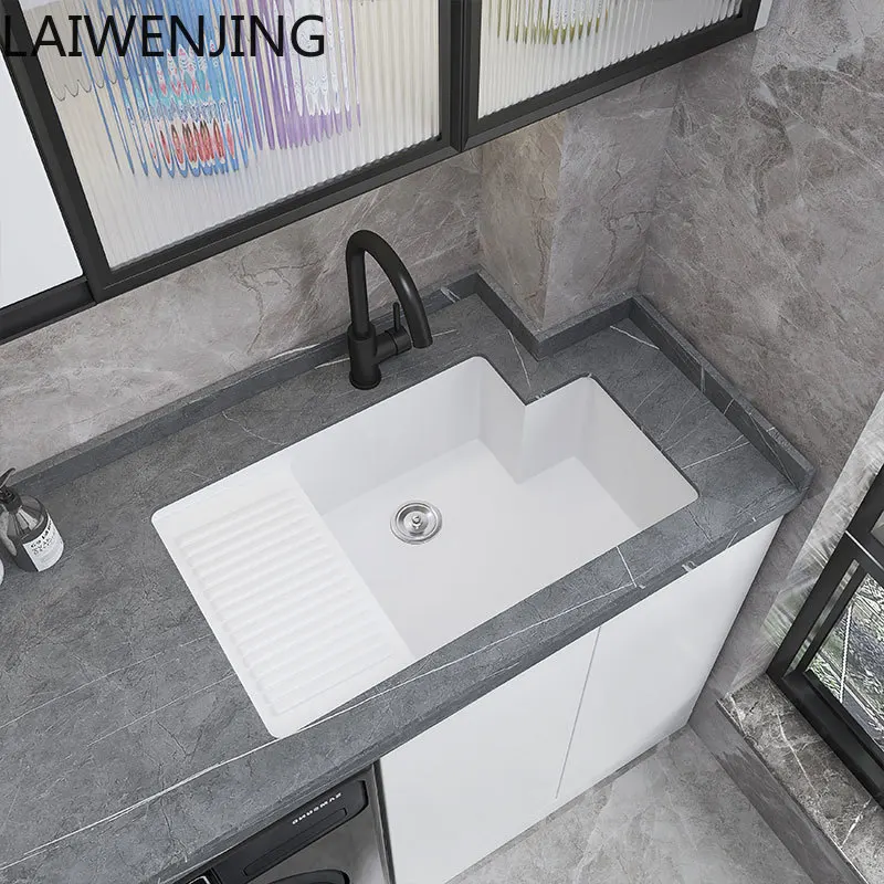 

MJY corner cutting custom balcony under-counter basin laundry basin with washboard laundry sink