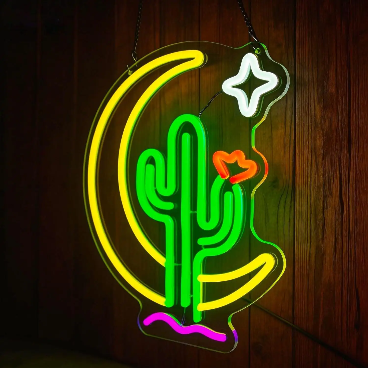 Cactus Moon Neon Sign Usb Operated Neon Lamp For Western Desert Theme Party Supplies Wall Backdrop Bedroom Bar Neon Light Decor