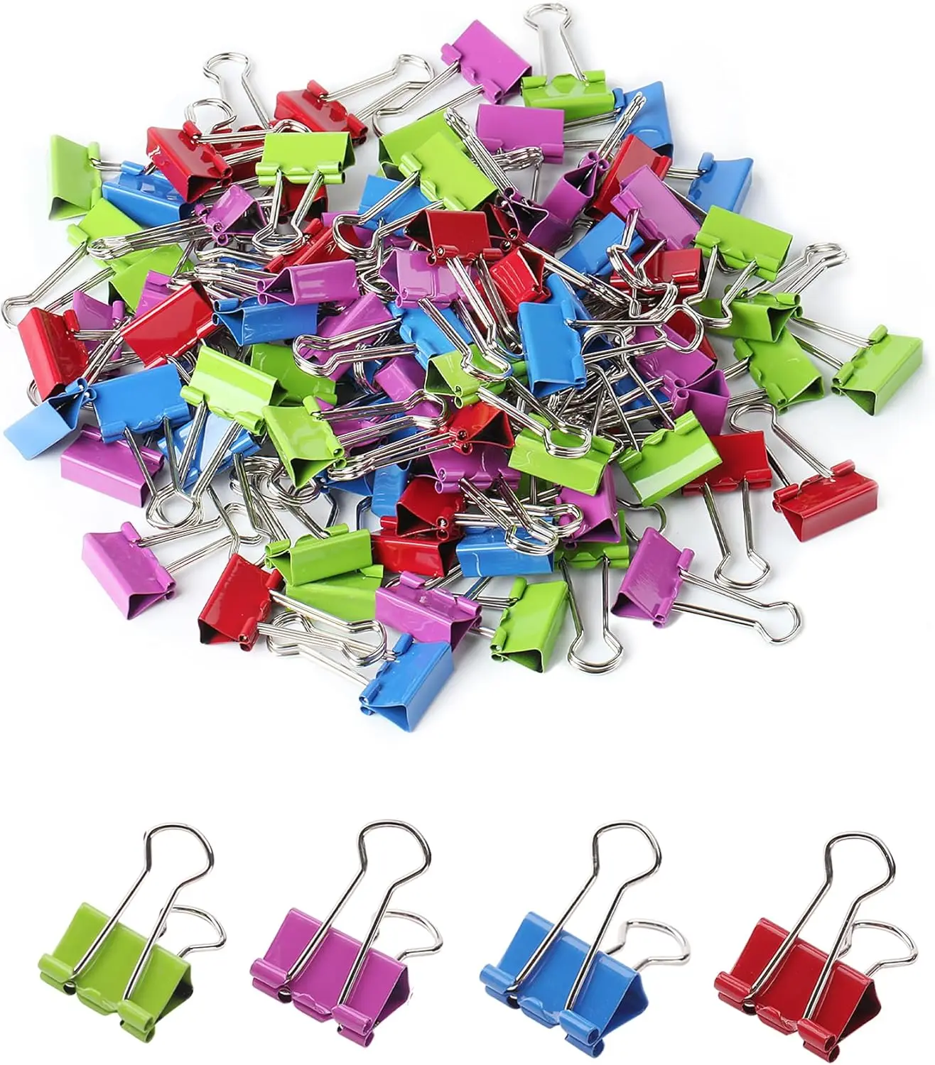 

0.75" Binder Clips, 100-Pack, Small Colored Paper Clamps for Office & School Supplies
