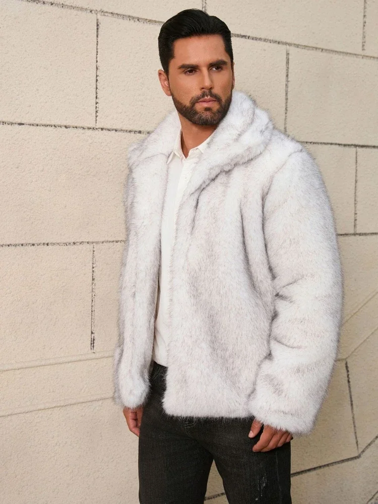 Luxury Brand Men Fur Jacket Lapel Warm Autumn Winter Faux Fur Jacket Casual Loose Coats High-end Outerwear Short Tops Trendy New