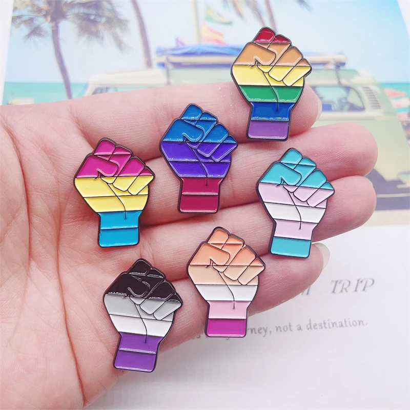 Creative Colorful Fist Enamel Pins Victory Cheer Gesture Fun Alloy Brooch Sweet Clothing Accessories Jewelry Gifts For Friends