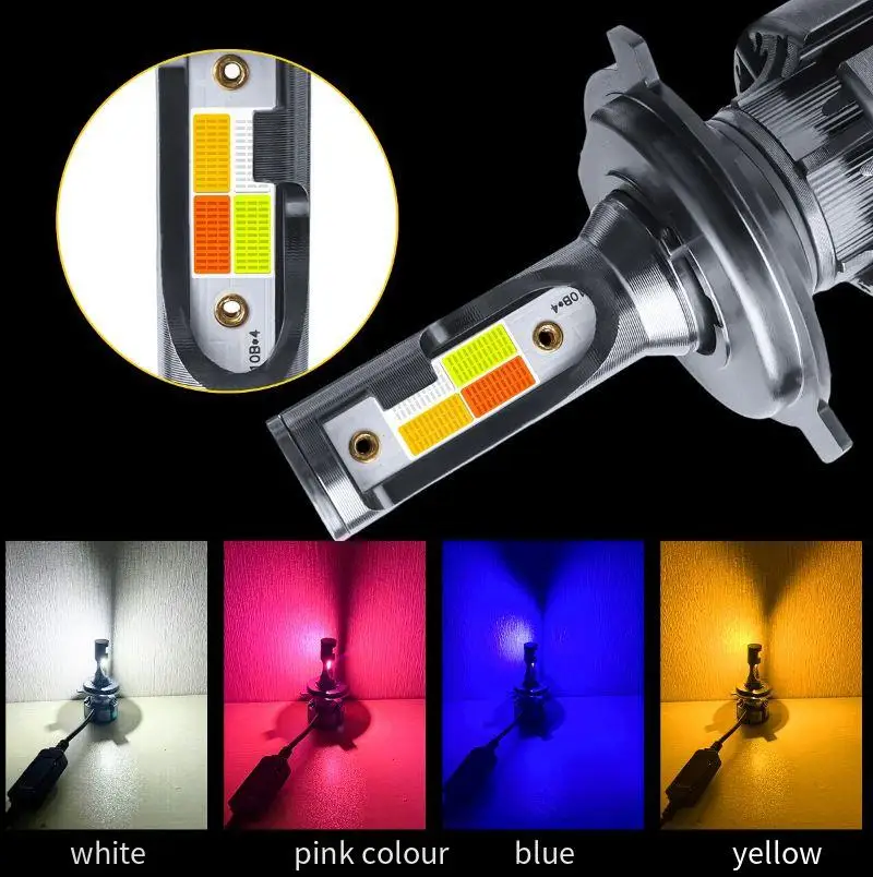 

4 Colors H4 LED Headlight Bulbs 12V 20W 6000K 3000K 10000K 900K Car Light Hi Lo Beam