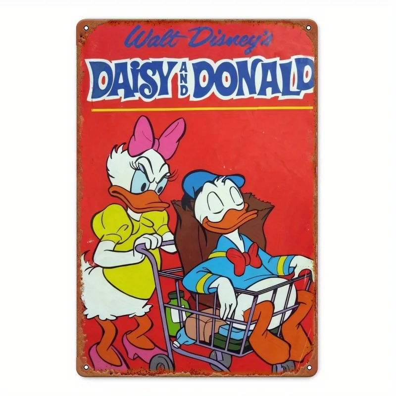 مسطح ثنائي الأبعاد، قطعة واحدة من الحديد المعلق على الحائط مقاس 8 × 12 بوصة، ديزني "ميكي ماوس ودونالد داك" موضوع كلاسيكي عتيق، مناسب للكنيسة والمدرسة #1