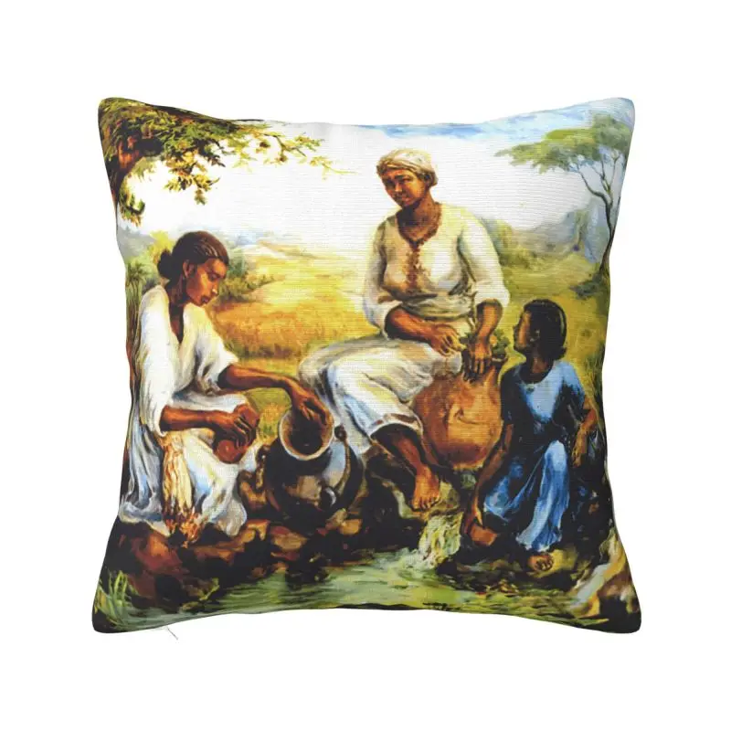 Ethiopian Painting Art Cushion Cover 66x66 cm Polyester Soft Throw Pillow Case For Sofa Chair Living Room Decoration Pillowcase