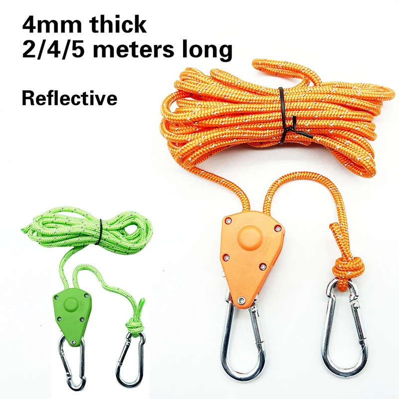 Reflective 2/4/5m 4mm Tent Rope Fastener Fixed Buckle Pulley Tensioner Ratchet Hangers Awning Wind Rope Tie Down Adjusting The