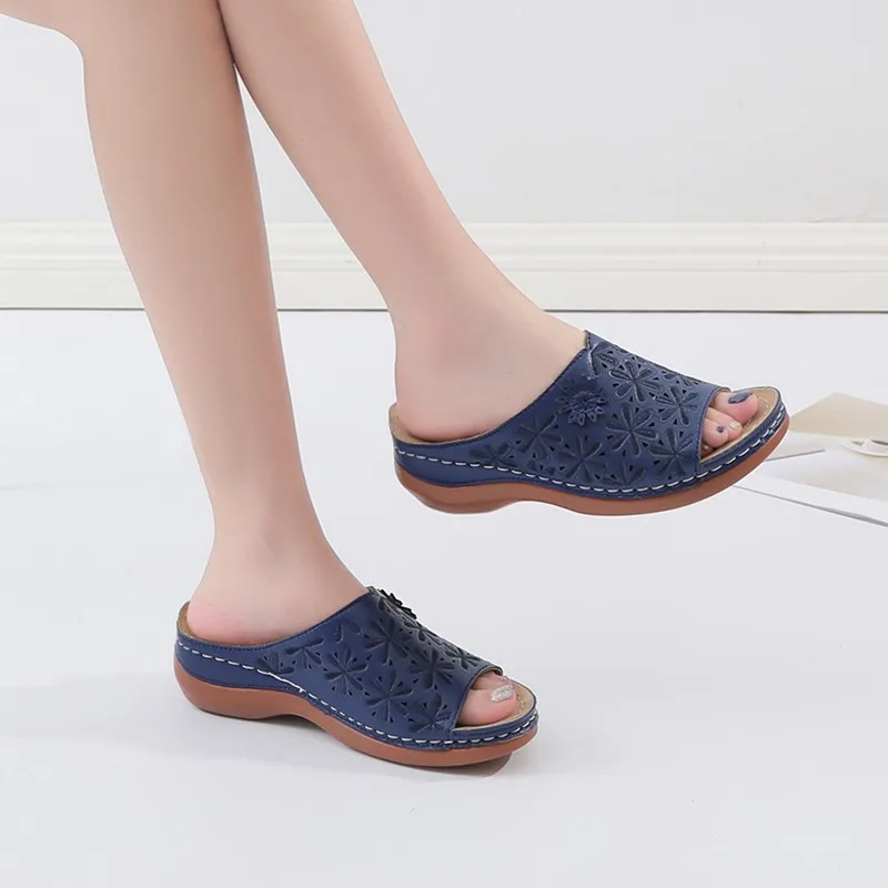 

2025 New Summer Vintage Flower Women's Platform Slippers Open Toe Wedges Sandals Woman Comfy Plus Size Casual Shoes 35-43