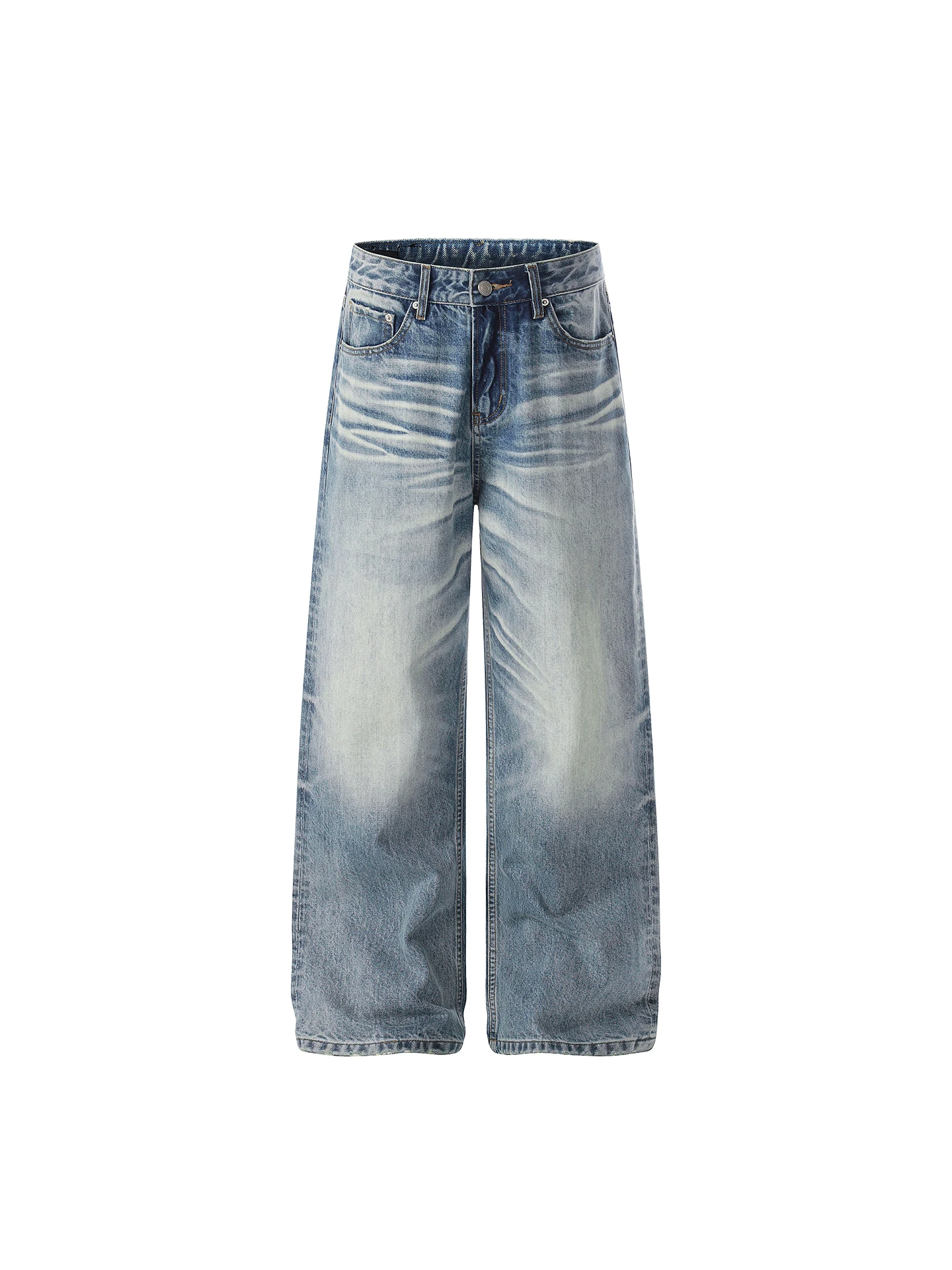 Calça Jeans Goinsk Luxo Azul Claro Lavado de Perna Larga Unissex Cintura Alta Corte Reto Versátil para o Verão