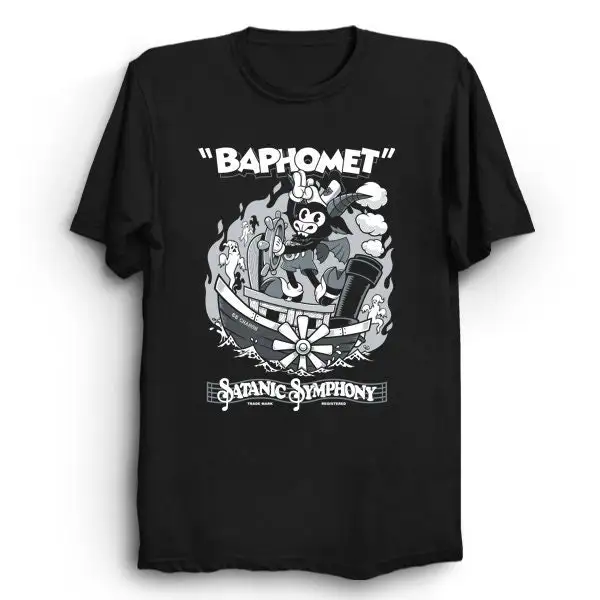 Steamboat Baphomet Creepy Cute Vintage Cartoon T Shirt Occult Goth