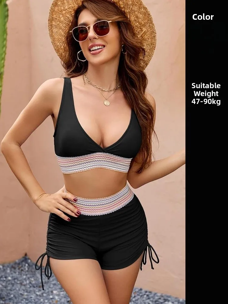 

Sexy V-Ne Vaion Sle Bikini plus Size High Waist Slimming Flat Footwear Women's Strap Thermal Spring Break Swimwear