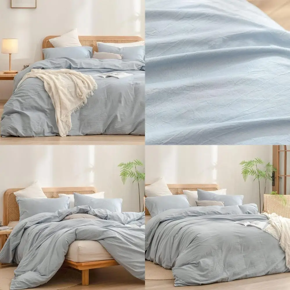 

Комплект пододеяльников из 100% стираного хлопка и льна, очень мягкий, удобный, шикарный, легкий, комплект домашнего постельного белья из 3 предметов, однотонный василек Bl