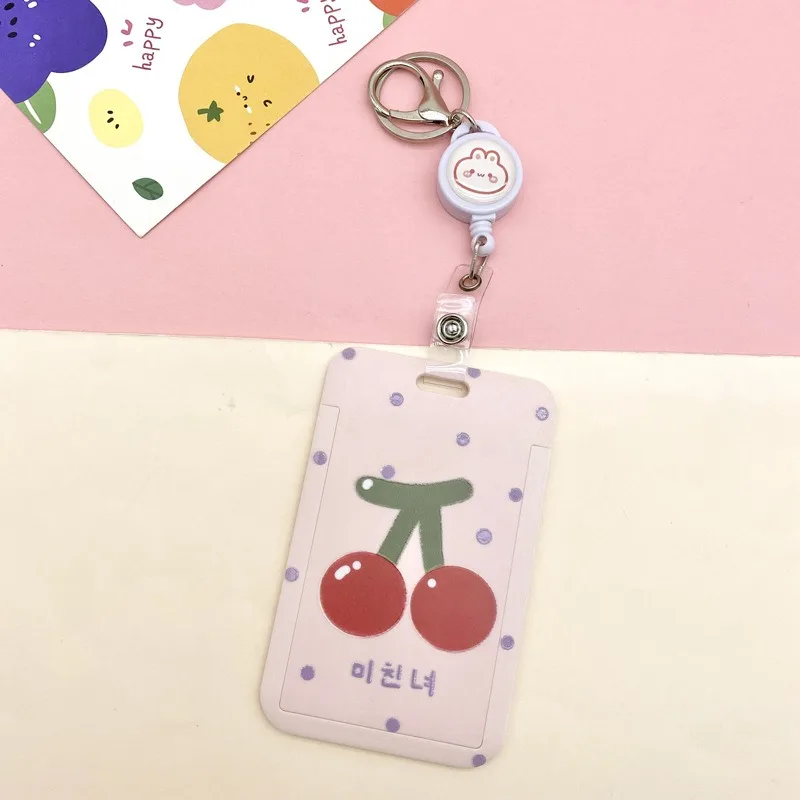 Tarjetero de acceso de dibujos animados con cubierta deslizante, tarjeta de comida portátil de plástico para estudiantes, tarjeta de autobús con hebilla retráctil, cubierta de tarjeta de identificación