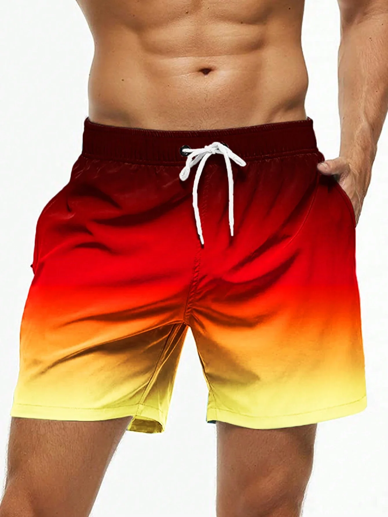 Pantalones cortos de playa para hombre, bañador con cordón de bloque de Color degradado, cintura elástica, estampado 3D, ropa de calle transpirable