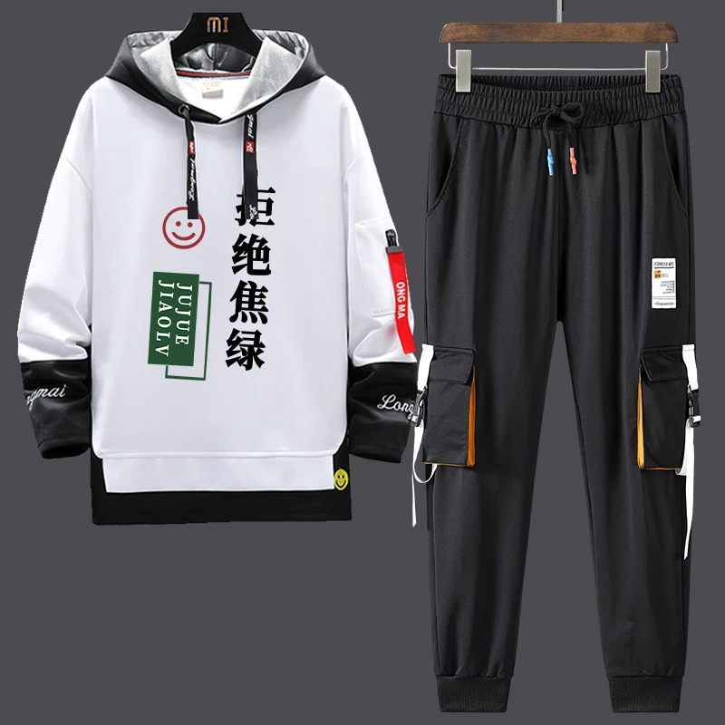 

Teenage Student Casual Sports Set Long Sve Printed Men's Faionable Hoodie Sweatirt Jaet And Pants Matching Outfit