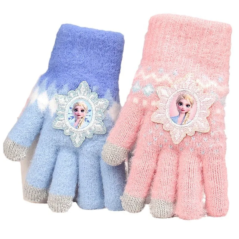 Disney children's gloves Frozen girl Princess Aisha elementary student's five-finger fingers to keep warm in winter touch screen