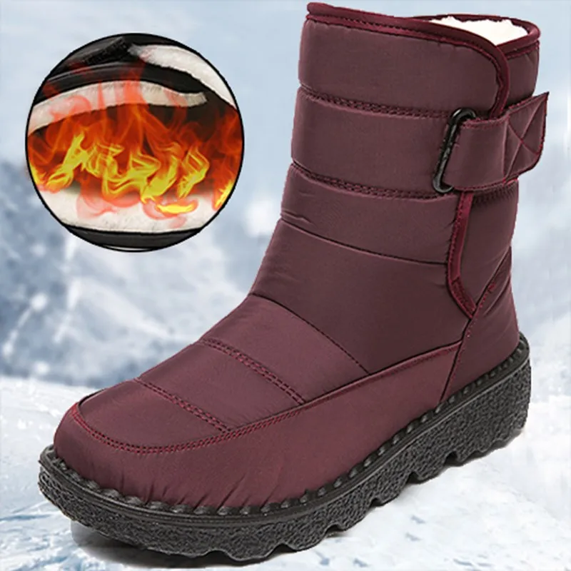 

Snow Boots Woman Plush Women Booties Waterproof Ladies Shoes Flat Ankle Boots Fur Botas Mujer Women's Winter Shoes Boots
