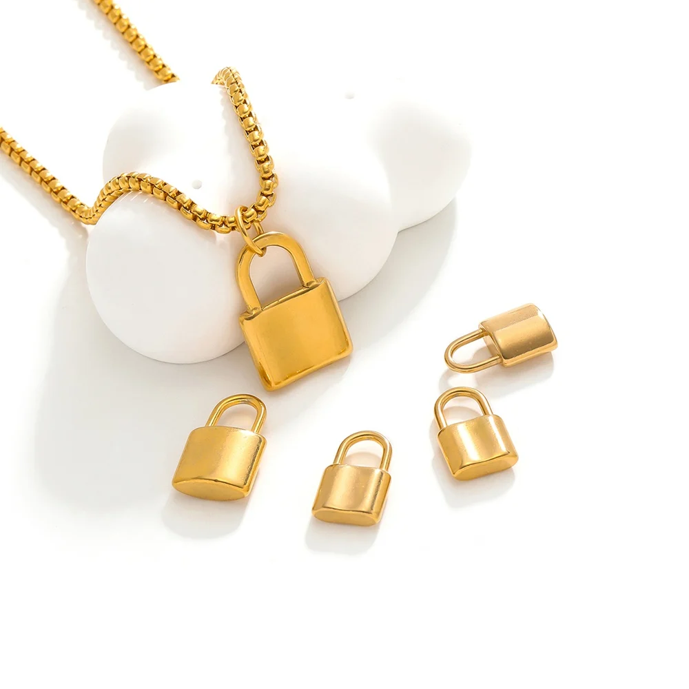 5pcs/lot Stainless Steel Gold Color Lock Shaped Charms Pendants for DIY Jewelry Necklace Components Bracelet Making Accessories