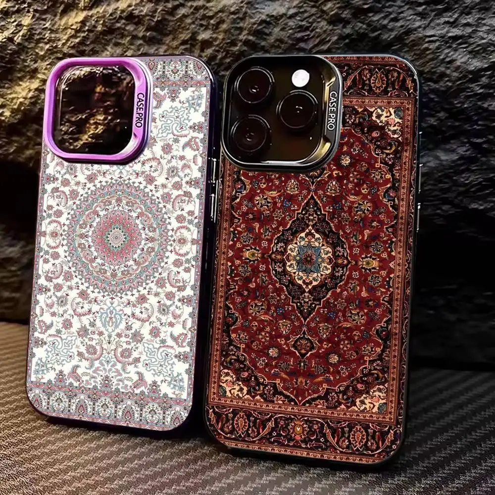 

Persian Carpet Floral Phone Case For iPhone 17,16,15,14,13,12,11 Plus,Pro Max,Colored Silver Phone Case