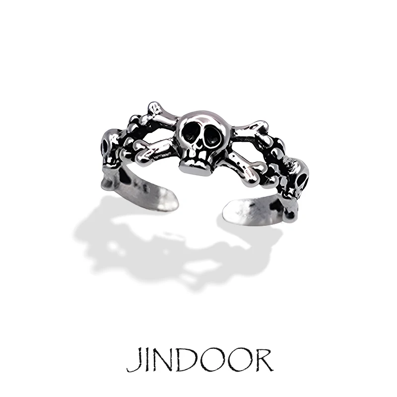 

JINDOOR Silver Stainless Steel Ring for Men Women Open Skull Gothic Dark Cool Trend Ring Unisex Hiphop Jewelry