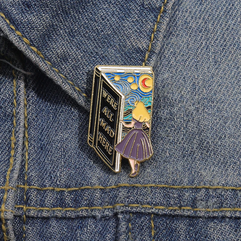 Vincent Van Gogh Star Moon Night With Alice Enamel Pin Bookbag Accessories Bag Jewelry Gifts For Friends