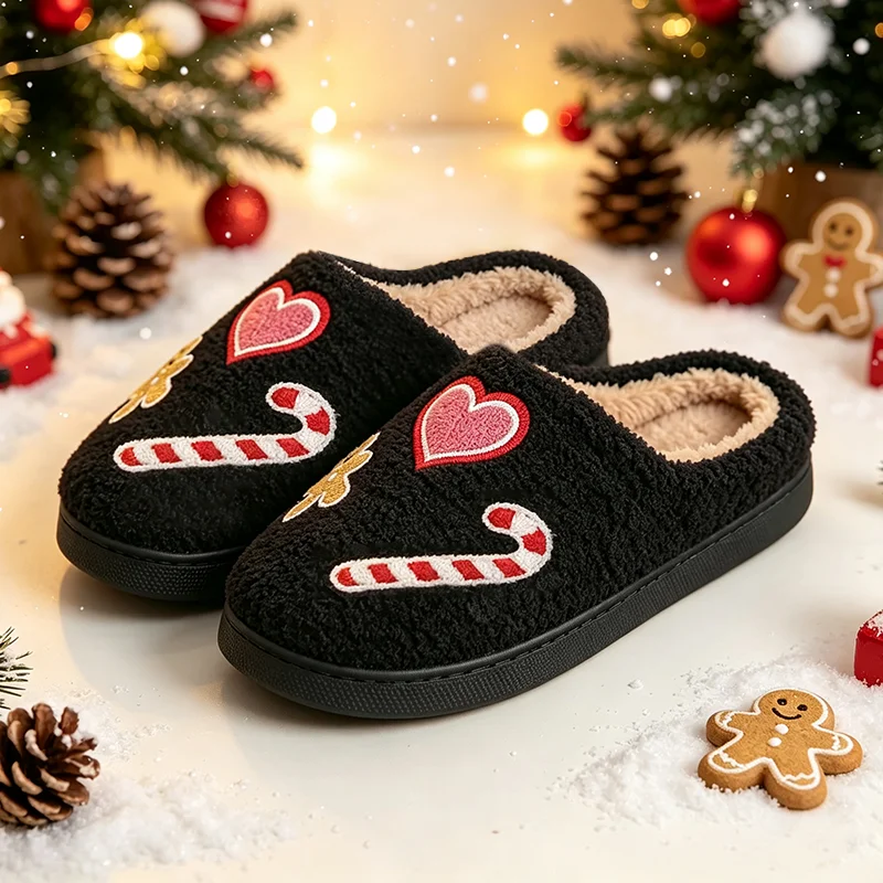 Fluffy Fur Slipper - Christmas Fluffy Women Slippers Gingerbread Candy